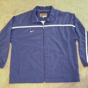 Nike Windbreaker Full Zip Jacket Navy Blue White Striped RN #56323 Size XXL